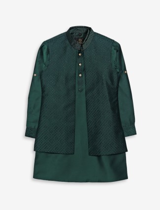 Bottle green silk embroidery waistcoat set