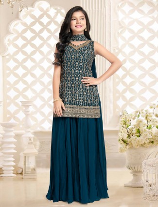 Calssic rama blue georgette palazzo suit