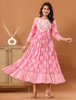 Casual cotton pink printed kurti