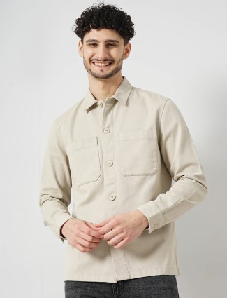 Celio beige cotton plain shirt