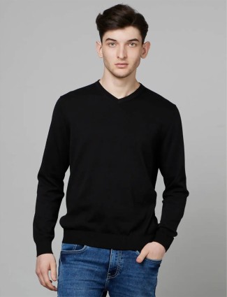 Celio black plain full sleeves sweatshirt