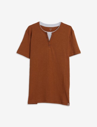 Celio cotton brown half sleeve t shirt