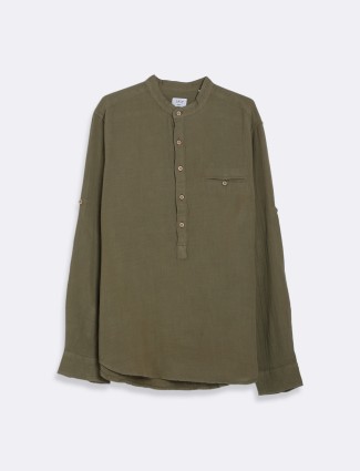 Celio khaki cotton plain shirt