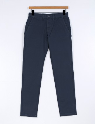 Celio navy solid formal wear cotton trouser