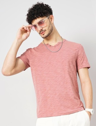Celio pink cotton half sleeve t shirt