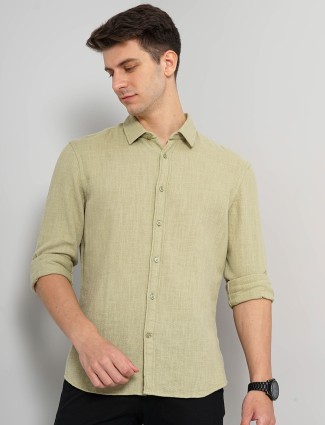 Celio sage green cotton plain shirt