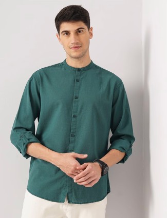 Celio teal green cotton plain shirt