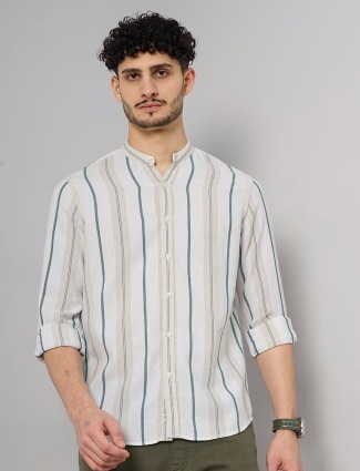 Celio white and blue cotton stripe shirt