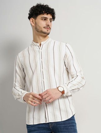 Celio white and brown stripe cotton shirt