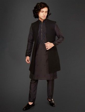 Charming black festive events cotton silk waistcoat set