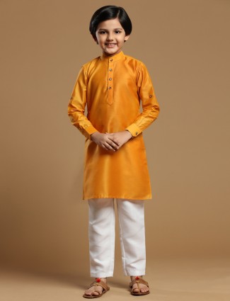 Charming orange festive events solid cotton kurta suit