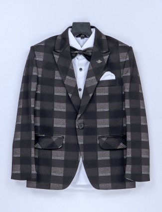 Checks black and grey terry rayon coat suit