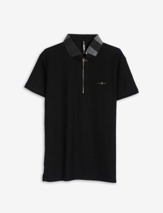 Chopstick black plain cotton polo t shirt