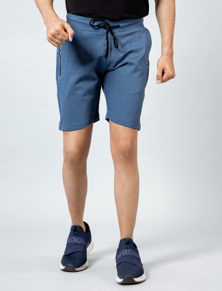 Chopstick cotton blue solid shorts