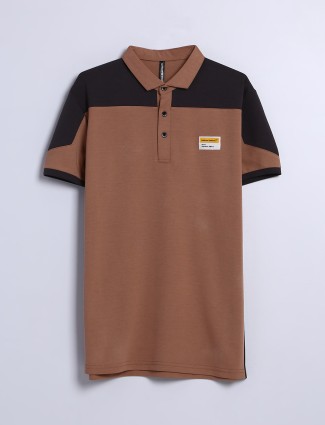 Chopstick cotton color block brown t shirt