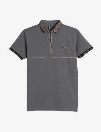 CHOPSTICK grey cotton plain t-shirt