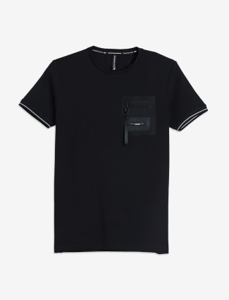 CHOPSTICK plain black half sleeve slim fit t-shirt