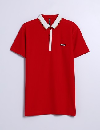 Chopstick plain cotton red t shirt