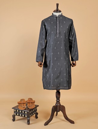Classic black cotton silk kurta suit