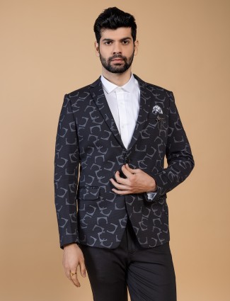 Classic black printed blazer in terry rayon