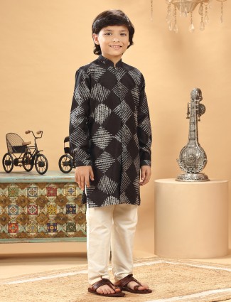 Classic black silk printed kurta suit