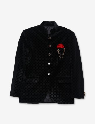 Classic black textured jodhpuri suit