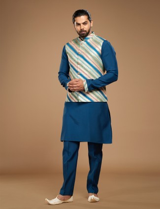 Classic blue silk waistcoat set
