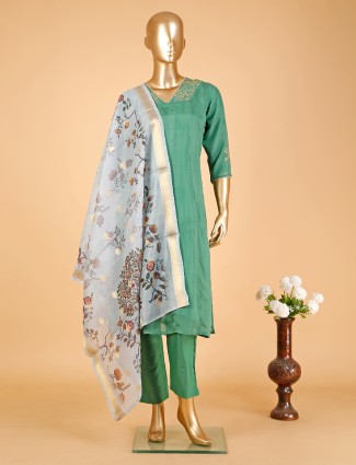 Classic dark green silk kurti set