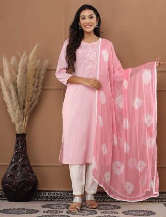 Classic light pink cotton kurti set