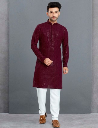 Classic maroon cotton kurta suit