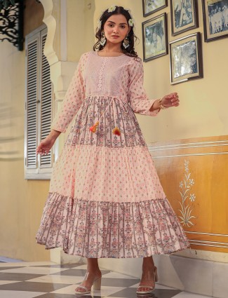 Classic pink cotton printed kurti