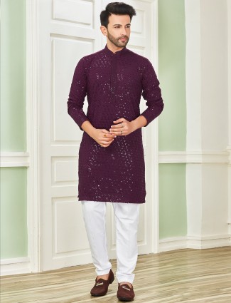 Classic purple cotton kurta suit