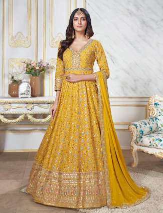 Classic yellow georgette anarkali suit