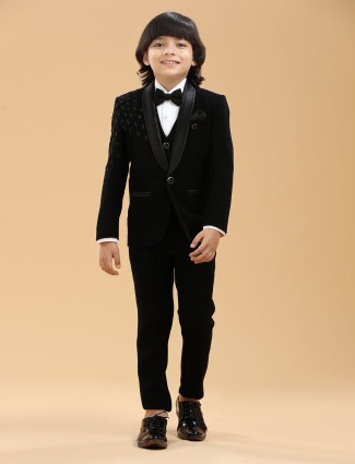 Classy black boys coat suit in terry rayon