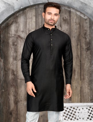 Classy black plain silk kurta