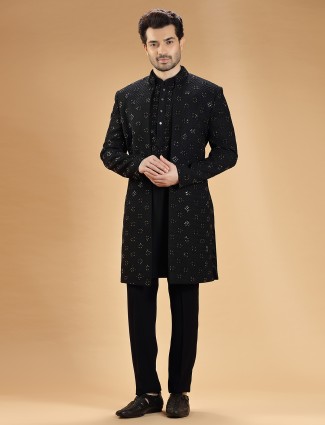 Classy black terry rayon indowestern for reception
