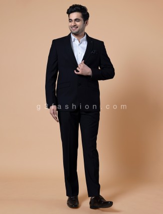 Classy black terry rayon solid coat suit