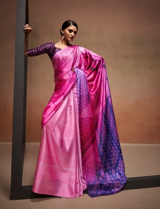 Classy dark pink printed saree