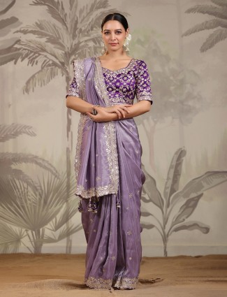 Classy lavender silk saree