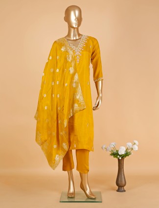 Classy mustard yellow salwar suit in silk