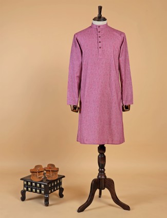 Classy pink cotton printed kurta suit