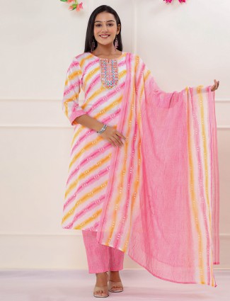 Pink kurti set with dupatta in printed