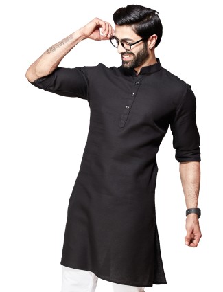 Classy plain cotton kurta in black