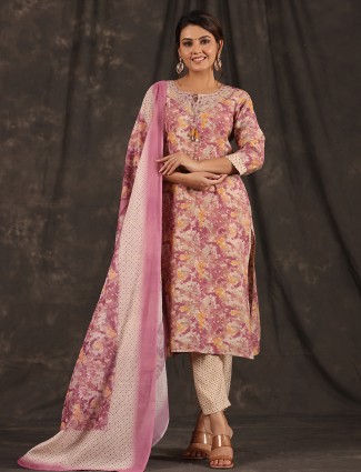 Classy printed onion pink silk kurti set