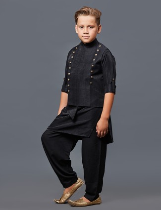 Classy silk black waistcoat set