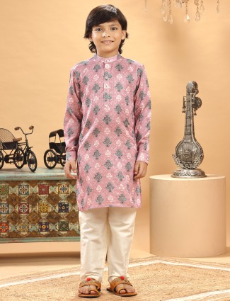 Classy silk pink printed kurta suit