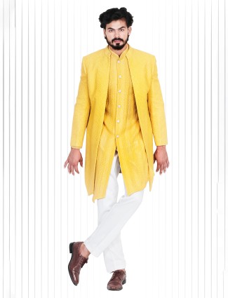 Classy silk yellow indowestern