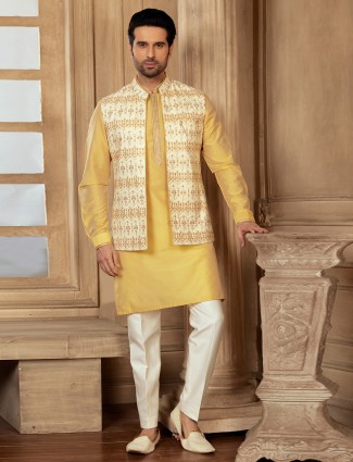 Classy silk yellow waistcoat set