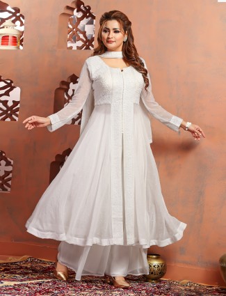 Classy white palazzo suit in georgette