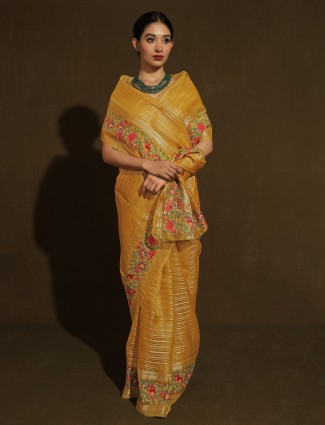 Yellow Zari Woven Work Silk Saree For Wedding